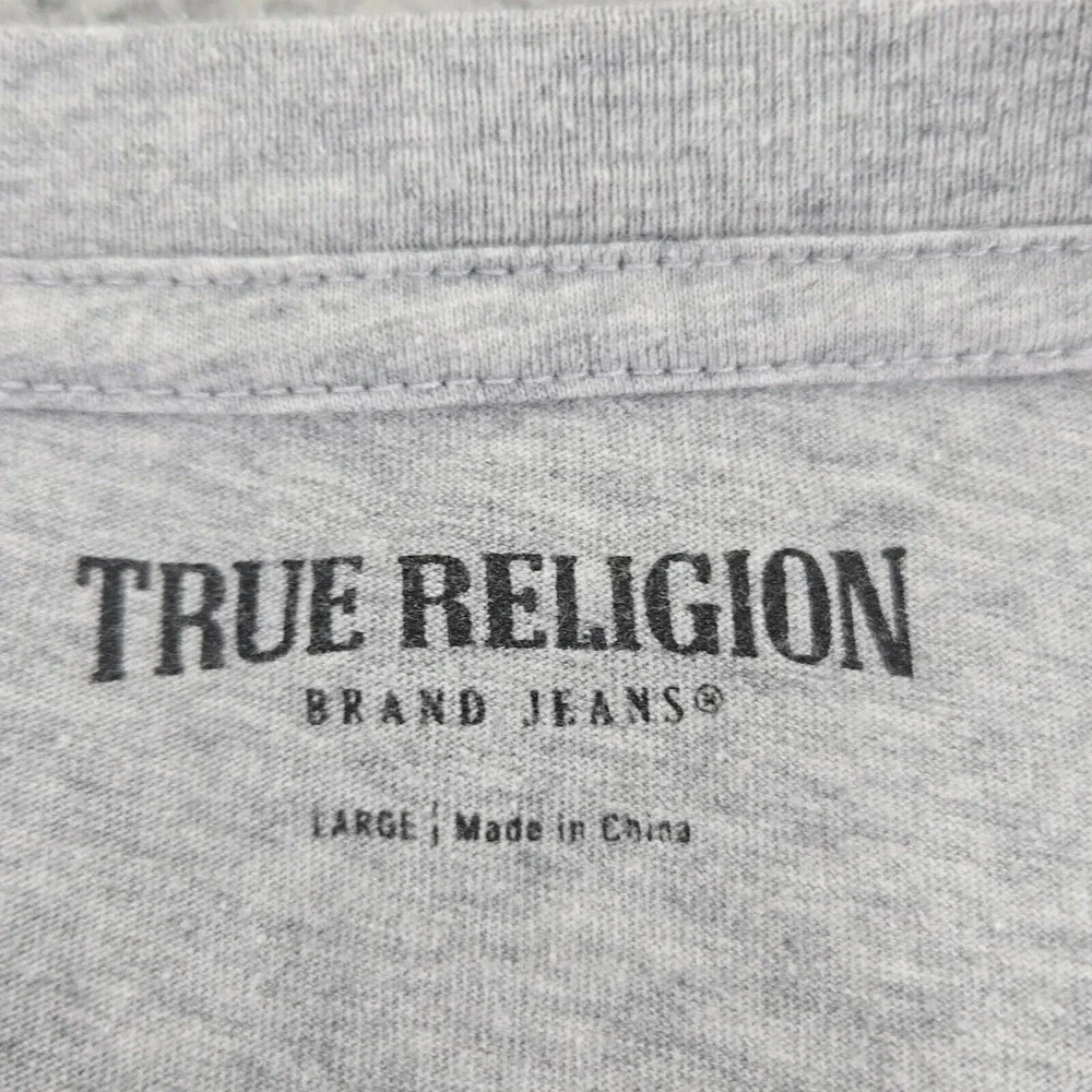True Religion Shirt Mens Large Gray Heather Spellout Long‎ Sleeve Crew Neck